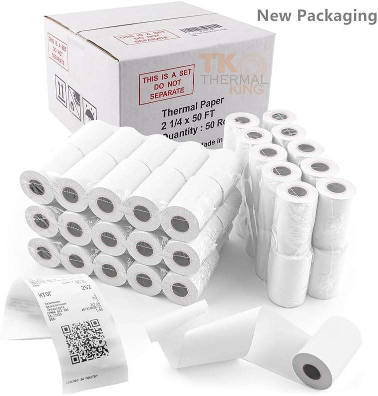 TK Thermal King, (50 Rolls) 2 1/4" 50' feet White Paper Cash Register POS Receipt, Fits All Credit Card Terminal Great For Cashier Receipt Small Business Premium Quality - Image 3