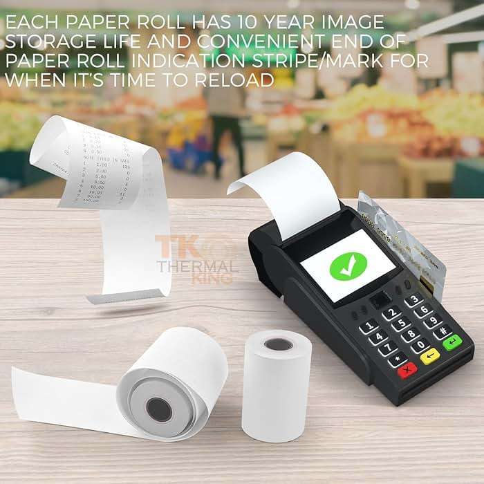 TK Thermal King, (50 Rolls) 2 1/4" 50' feet White Paper Cash Register POS Receipt, Fits All Credit Card Terminal Great For Cashier Receipt Small Business Premium Quality - Image 7