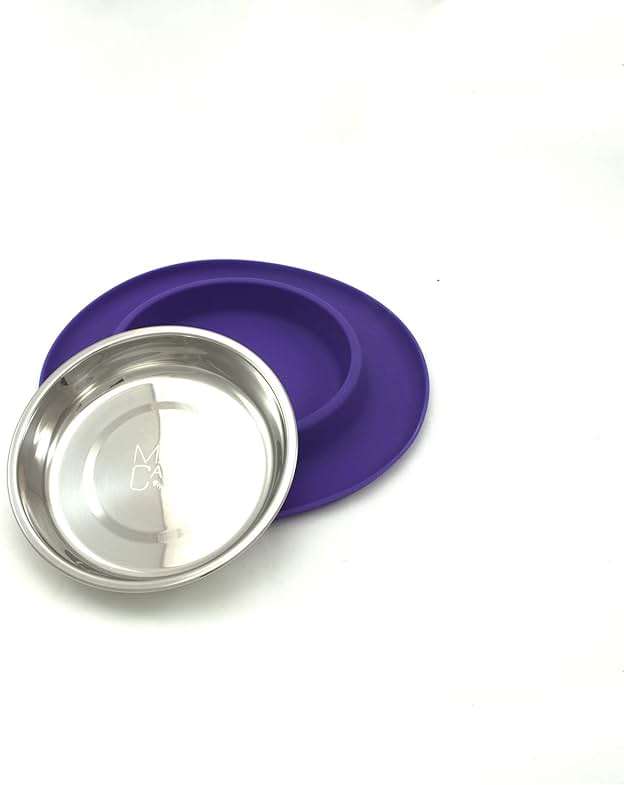 Messy Cats Single Silicone Feeder with Stainless Saucer Shaped Bowl | Anti-Slip Non-Skid Cat Food Bowl | One Cat Bowl in Feeding/Water Station | 1.75 Cups (Purple) - Image 2