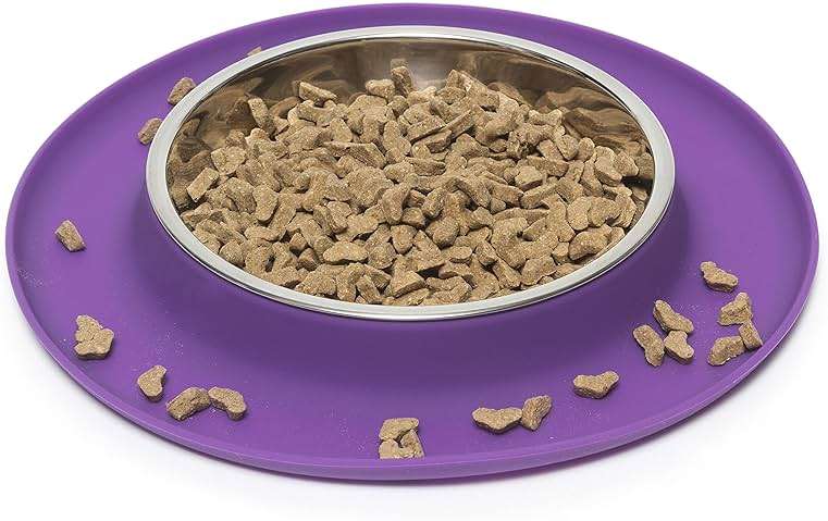 Messy Cats Single Silicone Feeder with Stainless Saucer Shaped Bowl | Anti-Slip Non-Skid Cat Food Bowl | One Cat Bowl in Feeding/Water Station | 1.75 Cups (Purple) - Image 3