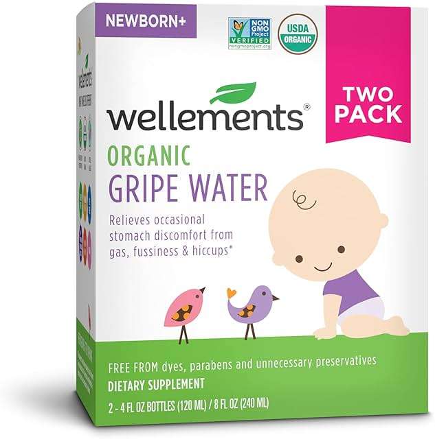 Wellements Gripe Water 4 Fl Oz (Pack of 2) Relieves Occasional Stomach Discomfort from Gas, Fussiness & Hiccups, USDA Certified Organic, Gluten Free & Non GMO, Ages Newborn+ - Image 1