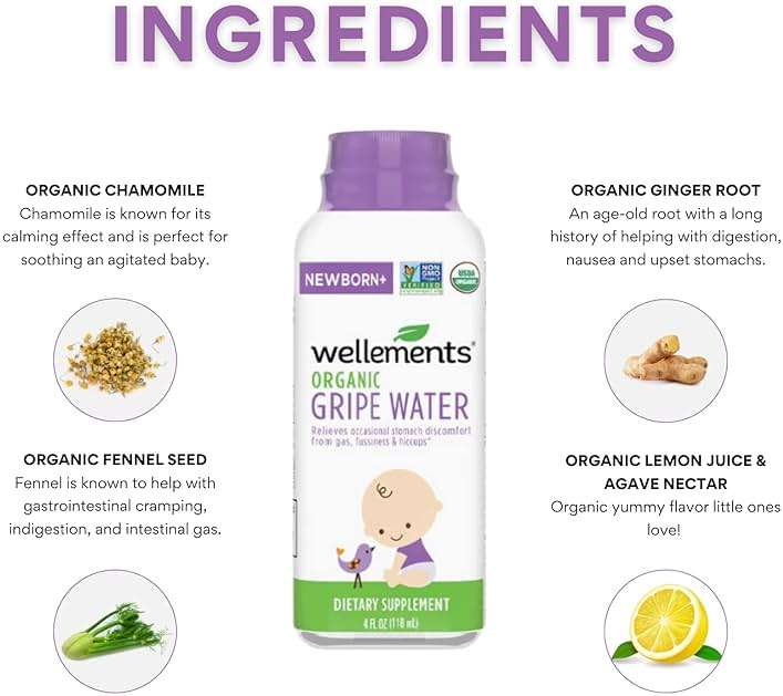 Wellements Gripe Water 4 Fl Oz (Pack of 2) Relieves Occasional Stomach Discomfort from Gas, Fussiness & Hiccups, USDA Certified Organic, Gluten Free & Non GMO, Ages Newborn+ - Image 5