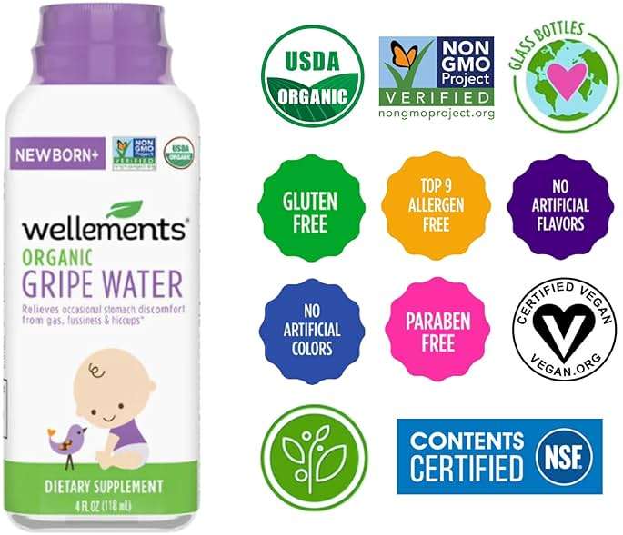 Wellements Gripe Water 4 Fl Oz (Pack of 2) Relieves Occasional Stomach Discomfort from Gas, Fussiness & Hiccups, USDA Certified Organic, Gluten Free & Non GMO, Ages Newborn+ - Image 7