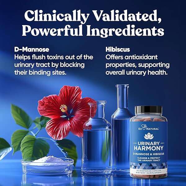 Eu Natural Urinary Harmony D-Mannose Supplement - Urinary Tract Health for Women - Fast-Acting Urinary Cleanse & Flush with Clinical-Strength D-Mannose & Hibiscus - 60 Capsules - Image 4