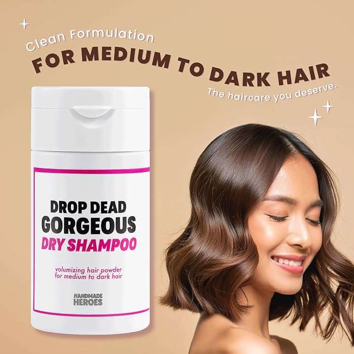 Handmade Heroes Drop Dead Gorgeous Non Aerosol Dry Shampoo Powder 1.8oz - 100% Natural & Vegan Volumizing Powder For Dark Brown Hair & Brunette Hair - Travel Size Haircare for Women - Image 2