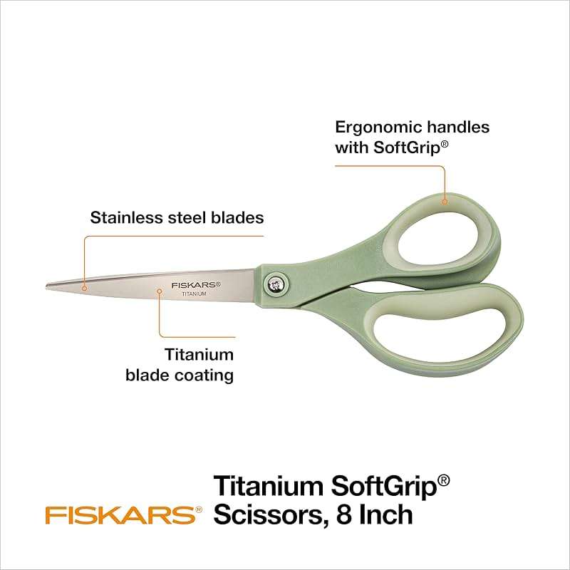 Fiskars 8” Comfort Grip Titanium Multipurpose Scissors with Ergonomic Handles for Everyday Cutting Tasks, Sharp Scissors for Home, Office, Crafts, Multicolor 3-Pack - Image 3