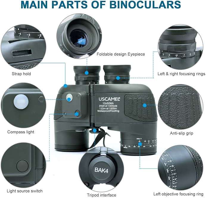 USCAMEL 10X50 Marine Binoculars for Adults with Rangefinder Compass, Waterproof Marine Binoculars for Sailing Boating Fishing - Image 3