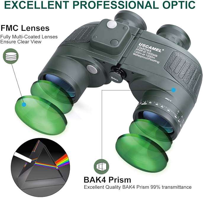 USCAMEL 10X50 Marine Binoculars for Adults with Rangefinder Compass, Waterproof Marine Binoculars for Sailing Boating Fishing - Image 4