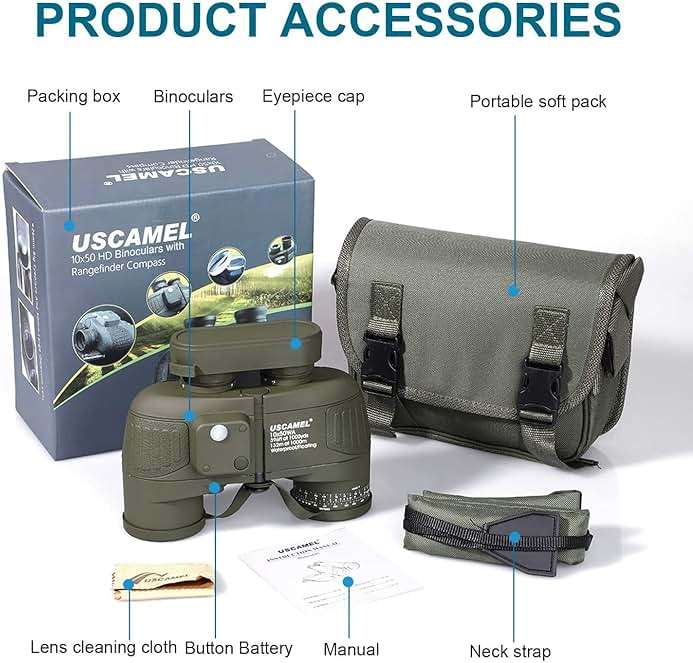 USCAMEL 10X50 Marine Binoculars for Adults with Rangefinder Compass, Waterproof Marine Binoculars for Sailing Boating Fishing - Image 7