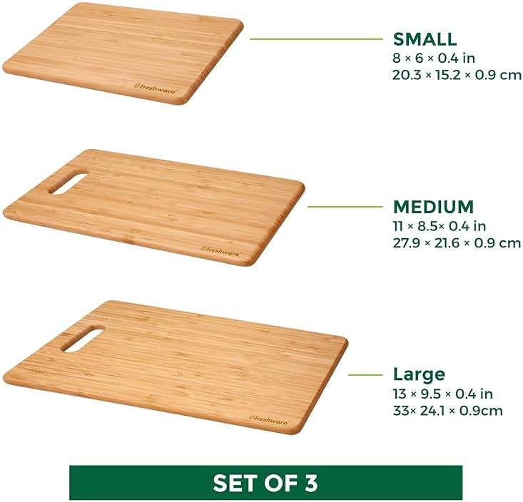 Freshware Bamboo Cutting Board Set of 3, Wooden Cutting Boards for Kitchen, Knife Friendly Food Grade Chopping Board, Lightweight with Hanging Hole for Easy Storage - Image 3