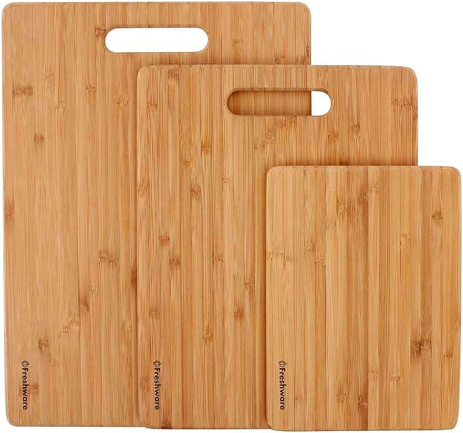 Freshware Bamboo Cutting Board Set of 3, Wooden Cutting Boards for Kitchen, Knife Friendly Food Grade Chopping Board, Lightweight with Hanging Hole for Easy Storage - Image 4