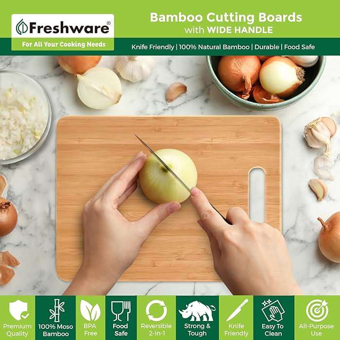 Freshware Bamboo Cutting Board Set of 3, Wooden Cutting Boards for Kitchen, Knife Friendly Food Grade Chopping Board, Lightweight with Hanging Hole for Easy Storage - Image 5