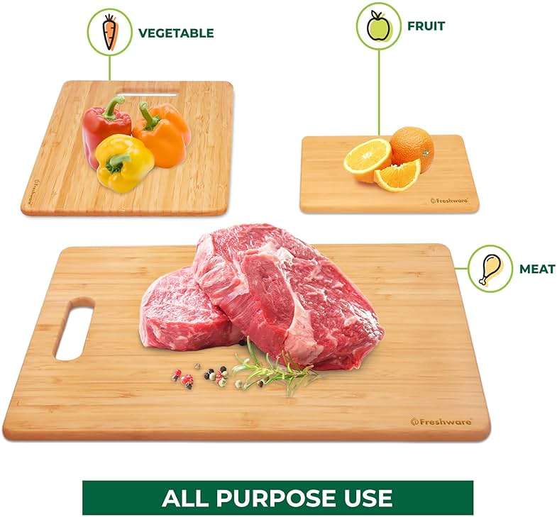 Freshware Bamboo Cutting Board Set of 3, Wooden Cutting Boards for Kitchen, Knife Friendly Food Grade Chopping Board, Lightweight with Hanging Hole for Easy Storage - Image 8
