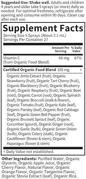 Garden of Life Organics Vitamin C Spray Featuring Amla Berry – Liquid Vitamin C Supplement for Immune & Skin Health Support, USDA Organic, Non-GMO, Vegan, Cherry Tangerine Flavor, 2 Fl Oz Bottle - Image 6
