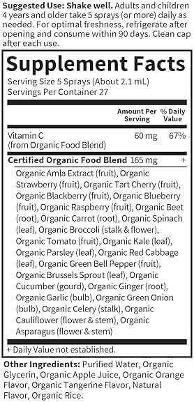 Garden of Life Organics Vitamin C Spray Featuring Amla Berry – Liquid Vitamin C Supplement for Immune & Skin Health Support, USDA Organic, Non-GMO, Vegan, Orange Tangerine Flavor, 2 Fl Oz Bottle - Image 7