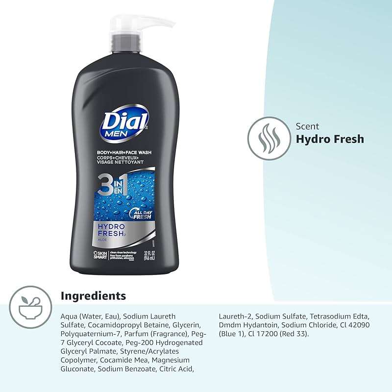 Dial Men 3in1 Body, Hair and Face Wash, Hydro Fresh, 32 fl oz - Image 12