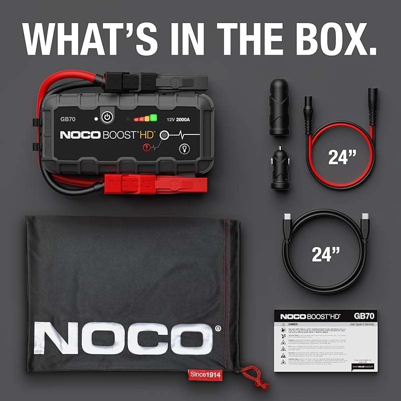 NOCO Boost GB70: 2000A UltraSafe Jump Starter – 12V Lithium Battery Booster Pack, Portable Jump Box, Power Bank & Jumper Cables - for 8.0L Gas and 6.0L Diesel Engines - Image 6