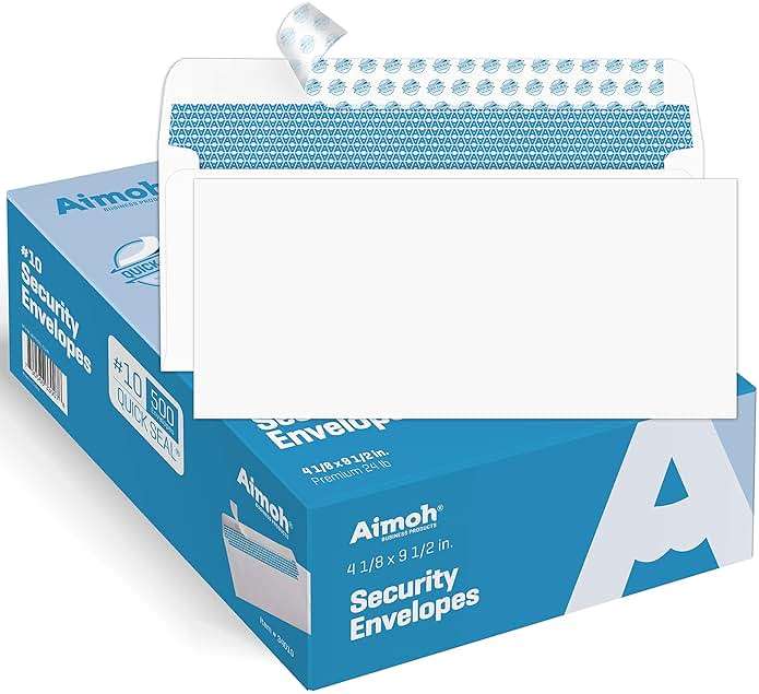 #10 Security SELF-SEAL Envelopes, Windowless Design, Premium Security Tint Pattern for Secure Mailing, Ultra Strong QUICK-SEAL Closure - Size 4-1/8 x 9-1/2 Inches - White - 24 LB - 500 Count (34010) - Image 1