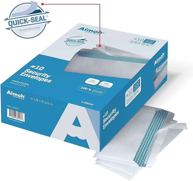 #10 Security SELF-SEAL Envelopes, Windowless Design, Premium Security Tint Pattern for Secure Mailing, Ultra Strong QUICK-SEAL Closure - Size 4-1/8 x 9-1/2 Inches - White - 24 LB - 500 Count (34010) - Image 5