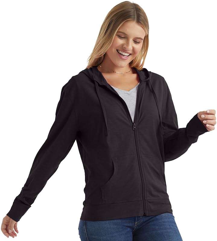 Hanes womens Slub Knit Full-zip Hoodie, Textured Cotton Zip-up T-shirt Hoodie for Women - Image 3
