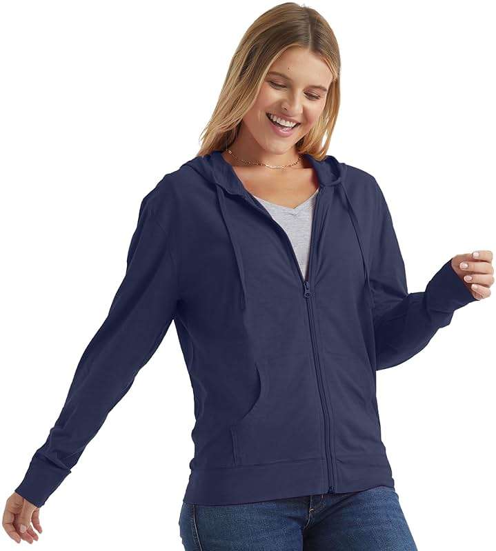 Hanes womens Slub Knit Full-zip Hoodie, Textured Cotton Zip-up T-shirt Hoodie for Women - Image 3