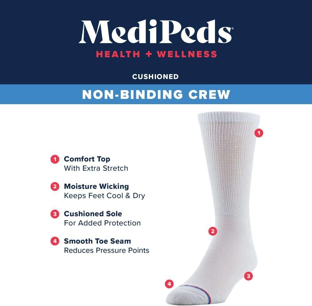 MediPEDS Men's 8 Pack Diabetic Crew Socks with Non-Binding Top - Image 5