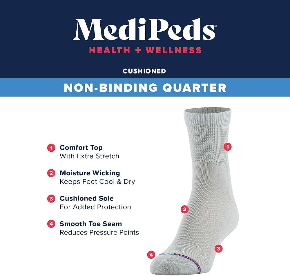 MediPeds Men's Quarter Socks With Non-Binding Top (Multipairs) - Image 2