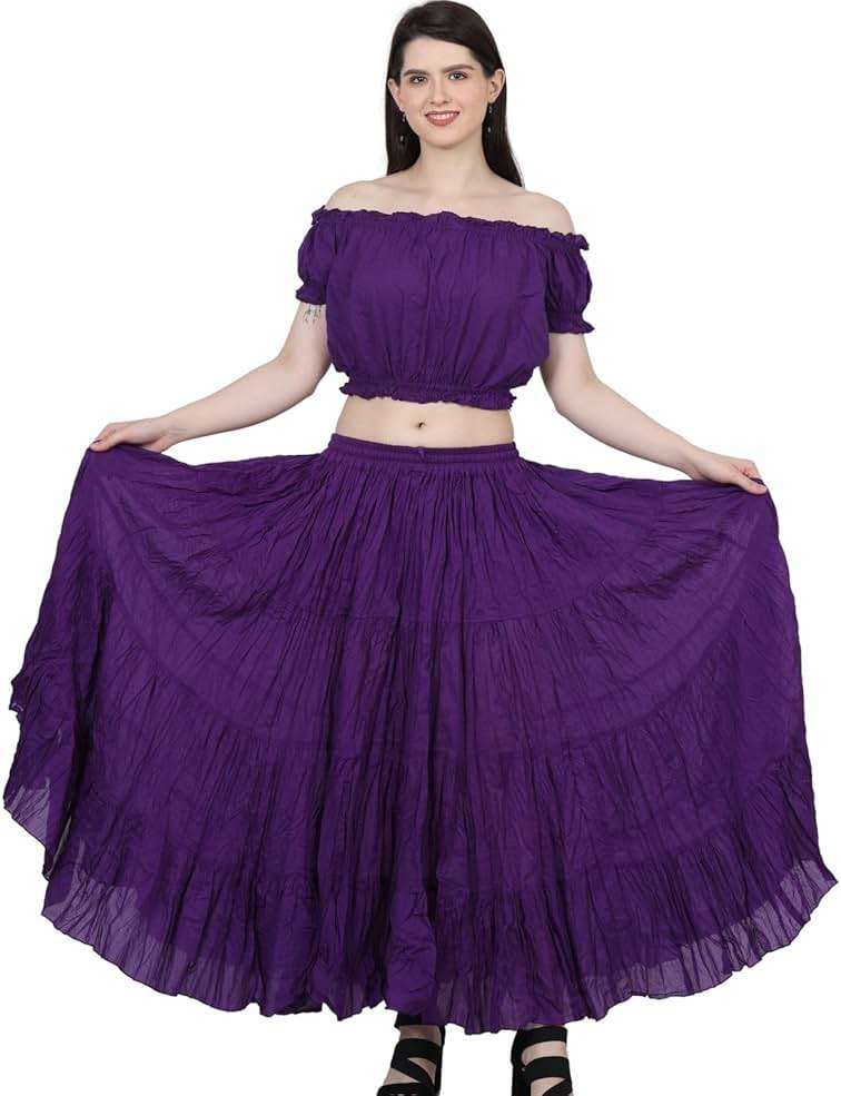 Wevez Women's Flowy Renaissance Long Maxi Tiered Peasant Dance Skirt, Plus Size 0X to 3X - Image 2