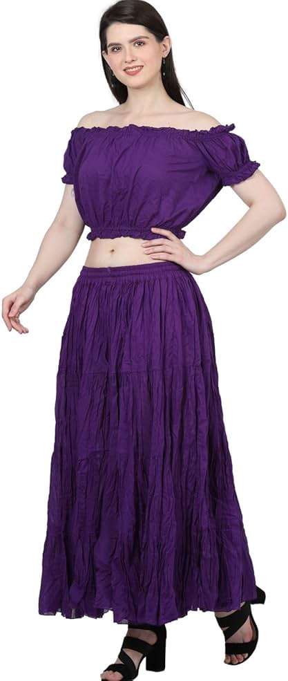 Wevez Women's Flowy Renaissance Long Maxi Tiered Peasant Dance Skirt, Plus Size 0X to 3X - Image 4