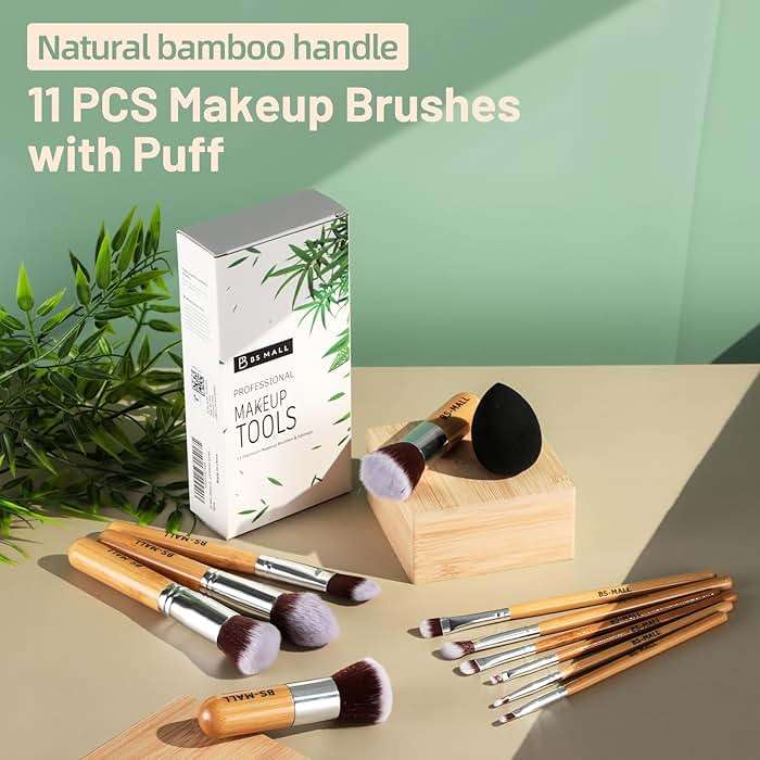BS-MALL Makeup Brush Set 11 Pcs Makeup Sponge, Professional Bamboo Makeup Brushes for Foundation, Powder, Blush, Concealer, Eyeshadow & Blending, Ideal for Travel, Beginners & Makeup Artists - Image 7