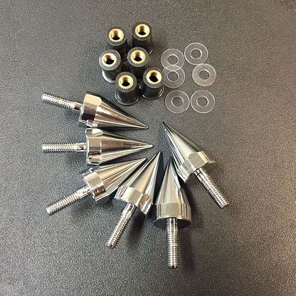HTTMT MT218-002A- Universal Chrome Motorcycle Spike Bolts with Mounting Parts Compatible with Windscreen Fairings License Plate - Image 3