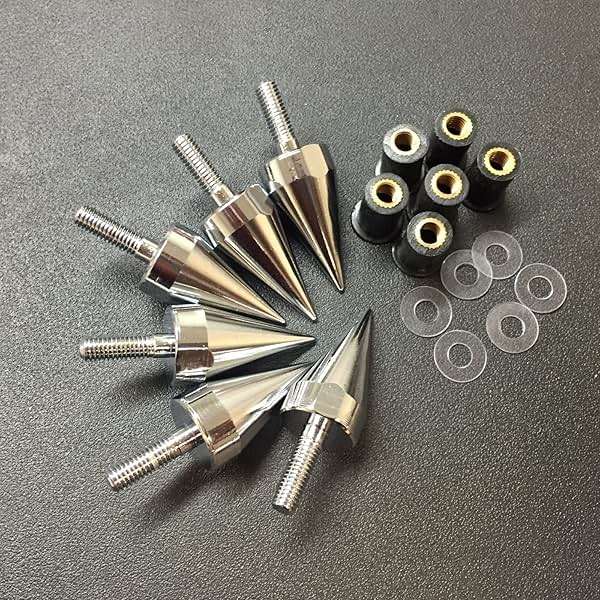 HTTMT MT218-002A- Universal Chrome Motorcycle Spike Bolts with Mounting Parts Compatible with Windscreen Fairings License Plate - Image 4