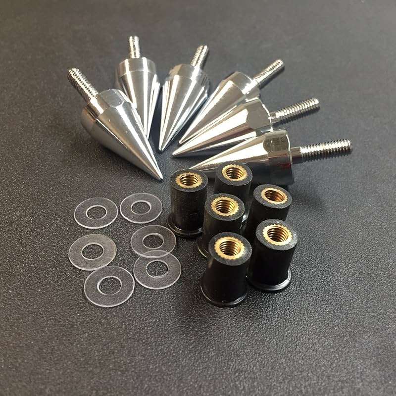 HTTMT MT218-002A- Universal Chrome Motorcycle Spike Bolts with Mounting Parts Compatible with Windscreen Fairings License Plate - Image 5