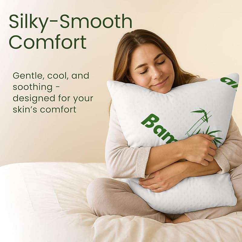 Memory Foam Pillows Queen Size Set of 2 - Cooling Bed Pillows for Sleeping - Back, Stomach, Side Sleeper Firm, Comfy Cool Shredded - 2 Pack, Rayon Derived from Bamboo - Image 4