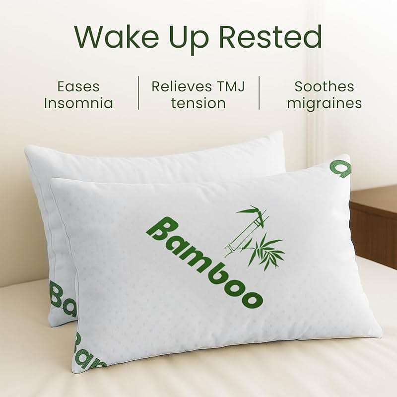 Memory Foam Pillows Queen Size Set of 2 - Cooling Bed Pillows for Sleeping - Back, Stomach, Side Sleeper Firm, Comfy Cool Shredded - 2 Pack, Rayon Derived from Bamboo - Image 5