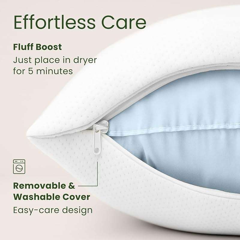 Memory Foam Pillows Queen Size Set of 2 - Cooling Bed Pillows for Sleeping - Back, Stomach, Side Sleeper Firm, Comfy Cool Shredded - 2 Pack, Rayon Derived from Bamboo - Image 7