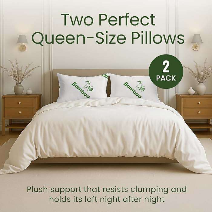 Memory Foam Pillows Queen Size Set of 2 - Cooling Bed Pillows for Sleeping - Back, Stomach, Side Sleeper Firm, Comfy Cool Shredded - 2 Pack, Rayon Derived from Bamboo - Image 8
