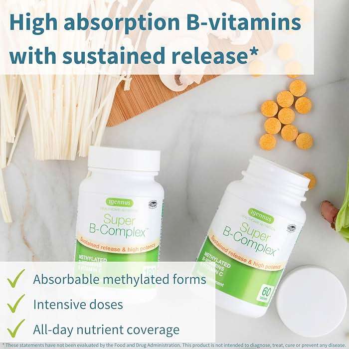 Igennus High Absorption Super B-Complex Methylated & Active B Vitamins | Sustained Release, Clean Label, Energy, Mood & Cognitive Performance, Methylfolate & Methyl B12, Lab Verified, 60 Tablets - Image 2
