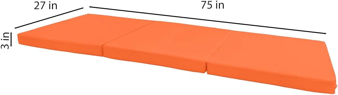 D&D Futon Furniture Trifold Foam Beds, Floor Tri-Fold Bed, Foldable Shikibuton Mattress Cushion Topper Mat for Space Saving Sleepover 3x27x75 in, Orange - Image 2