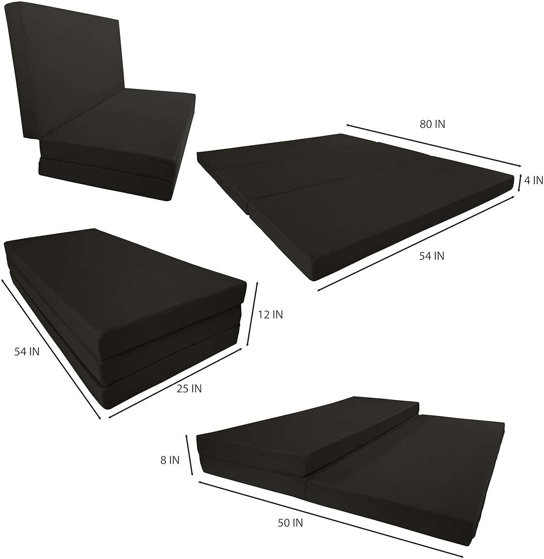 D&D Futon Furniture Portable Trifold Mattress, Foldable Foam Mattresses Small Space Saving Guest, Floor Fold Out Bed Ottoman, 4 inch Folding Cushion Pad Camping RV (Full Size 4x54x75, Black) - Image 2