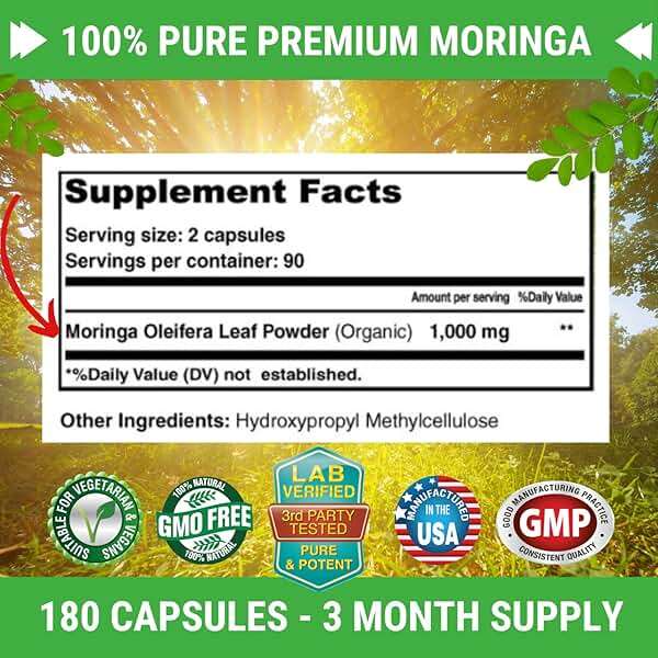 FRESH HEALTHCARE Moringa Capsules - 100% Pure Leaf Powder Supplement, 180 Pills, Non-GMO, 3 Month Supply, Complete Green Superfood for Energy, Skin, Immune and Gut Health Support - Image 3