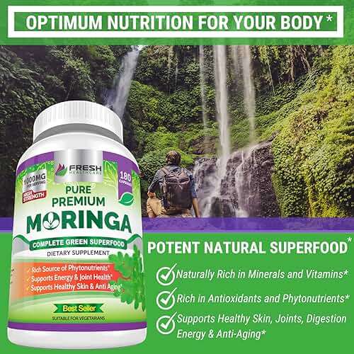 FRESH HEALTHCARE Moringa Capsules - 100% Pure Leaf Powder Supplement, 180 Pills, Non-GMO, 3 Month Supply, Complete Green Superfood for Energy, Skin, Immune and Gut Health Support - Image 4