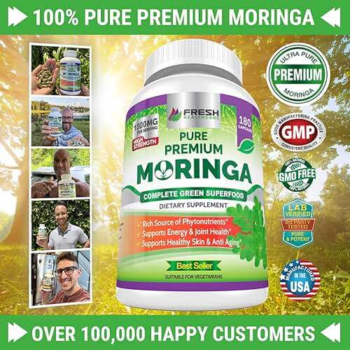 FRESH HEALTHCARE Moringa Capsules - 100% Pure Leaf Powder Supplement, 180 Pills, Non-GMO, 3 Month Supply, Complete Green Superfood for Energy, Skin, Immune and Gut Health Support - Image 7