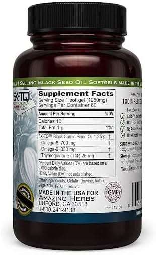 Amazing Herbs Premium Black Seed Oil Capsules - High Potency, Cold Pressed Nigella Sativa Aids in Digestive Health, Immune Support & Brain Function - 60 Count, 1250mg - Image 2