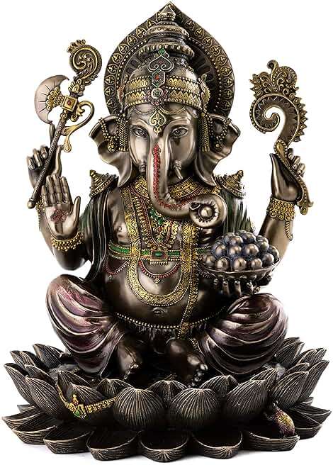 Top Collection Ganesh on Lotus Pedestal Statue - Ganesha Lord of Success and Destroyer of Evil Sculpture in Premium Cold Cast Bronze - 12-Inch Collectible Hindu Elephant Figurine - Image 1