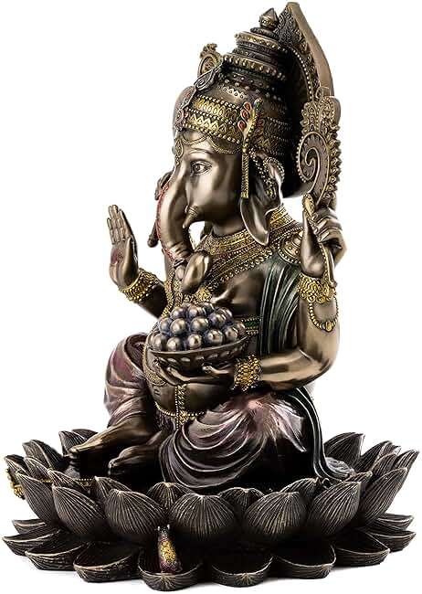 Top Collection Ganesh on Lotus Pedestal Statue - Ganesha Lord of Success and Destroyer of Evil Sculpture in Premium Cold Cast Bronze - 12-Inch Collectible Hindu Elephant Figurine - Image 2