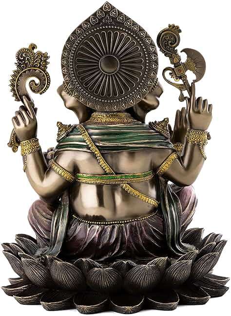 Top Collection Ganesh on Lotus Pedestal Statue - Ganesha Lord of Success and Destroyer of Evil Sculpture in Premium Cold Cast Bronze - 12-Inch Collectible Hindu Elephant Figurine - Image 3