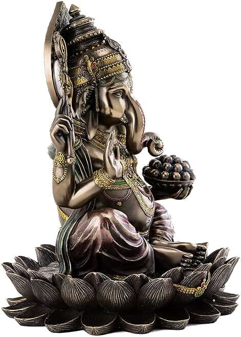 Top Collection Ganesh on Lotus Pedestal Statue - Ganesha Lord of Success and Destroyer of Evil Sculpture in Premium Cold Cast Bronze - 12-Inch Collectible Hindu Elephant Figurine - Image 4