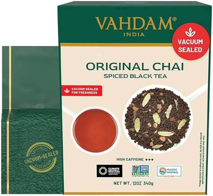 VAHDAM Masala Chai Tea - Loose Leaf 170+ Cups (340g/12oz) Blend of Black Tea with Cinnamon, Cardamom, Cloves & Black Pepper | Vacuum Sealed Pack - Image 1