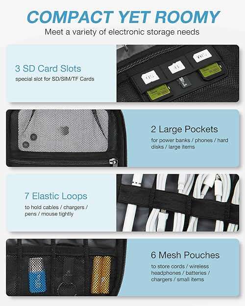 BAGSMART Large Electronics Travel Organizer Case, Tech Accessories Cord Storage Bag for Phone, Power Bank, SD Card, Cables, Black - Image 3